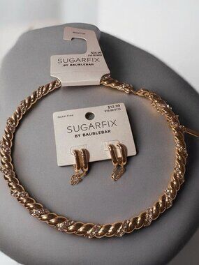 Sugarfix By Baublebar Fashion Gold tone Necklace With/Rhinestones And Earrings